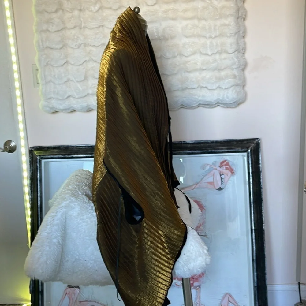 HANDCRAFTED 100% silk pleated shawl jacket by me NWT of my own tags olive green - Picture 7 of 10